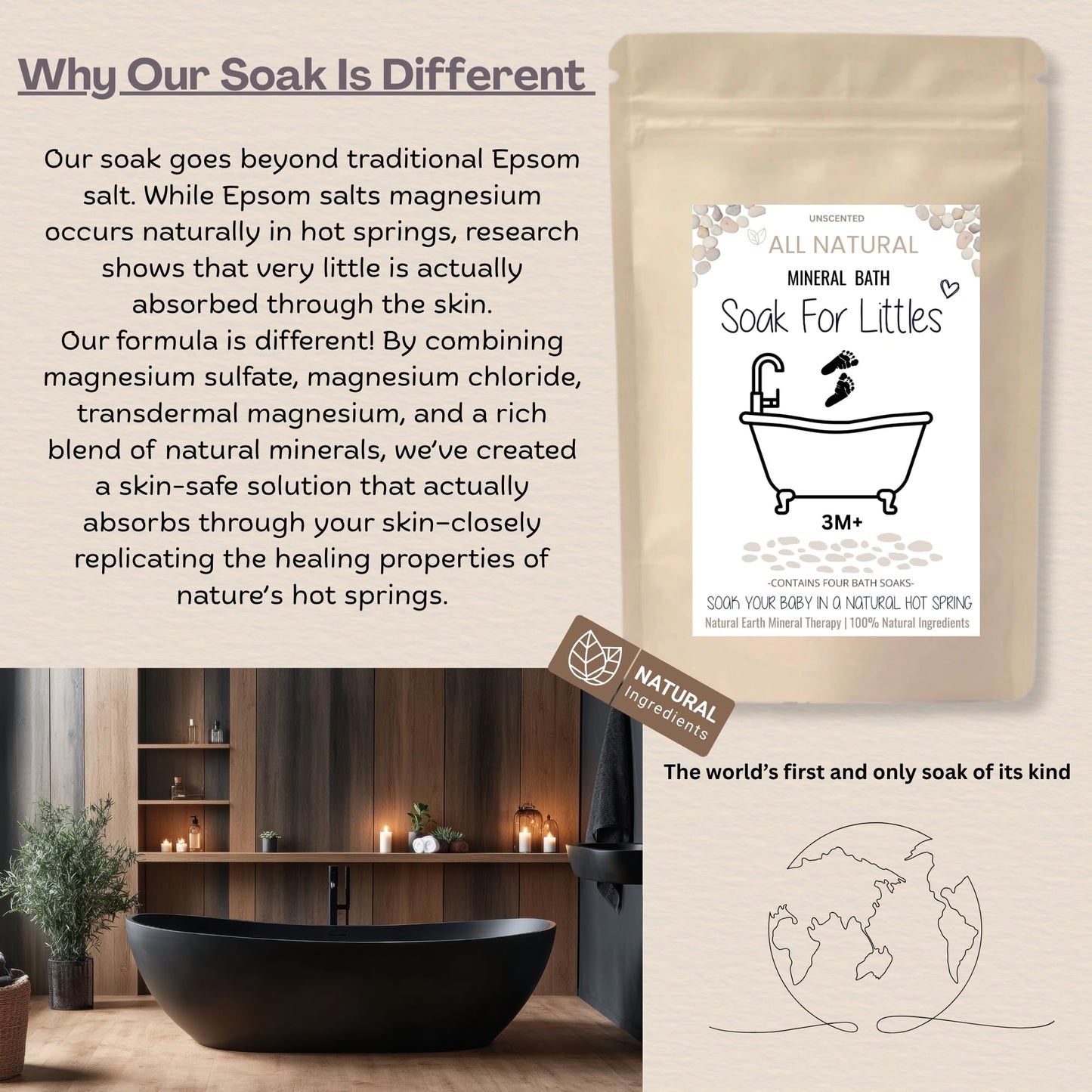 Soak for Littles: Mineral Bath Soak, 100% Organic Natural Earth Minerals,(Age 3m Plus) Better Than Oatmeal Bath Baby, Epsom, Oatmeal, or Kids Salts Beauty and Personal Care Let's Get Cozy
