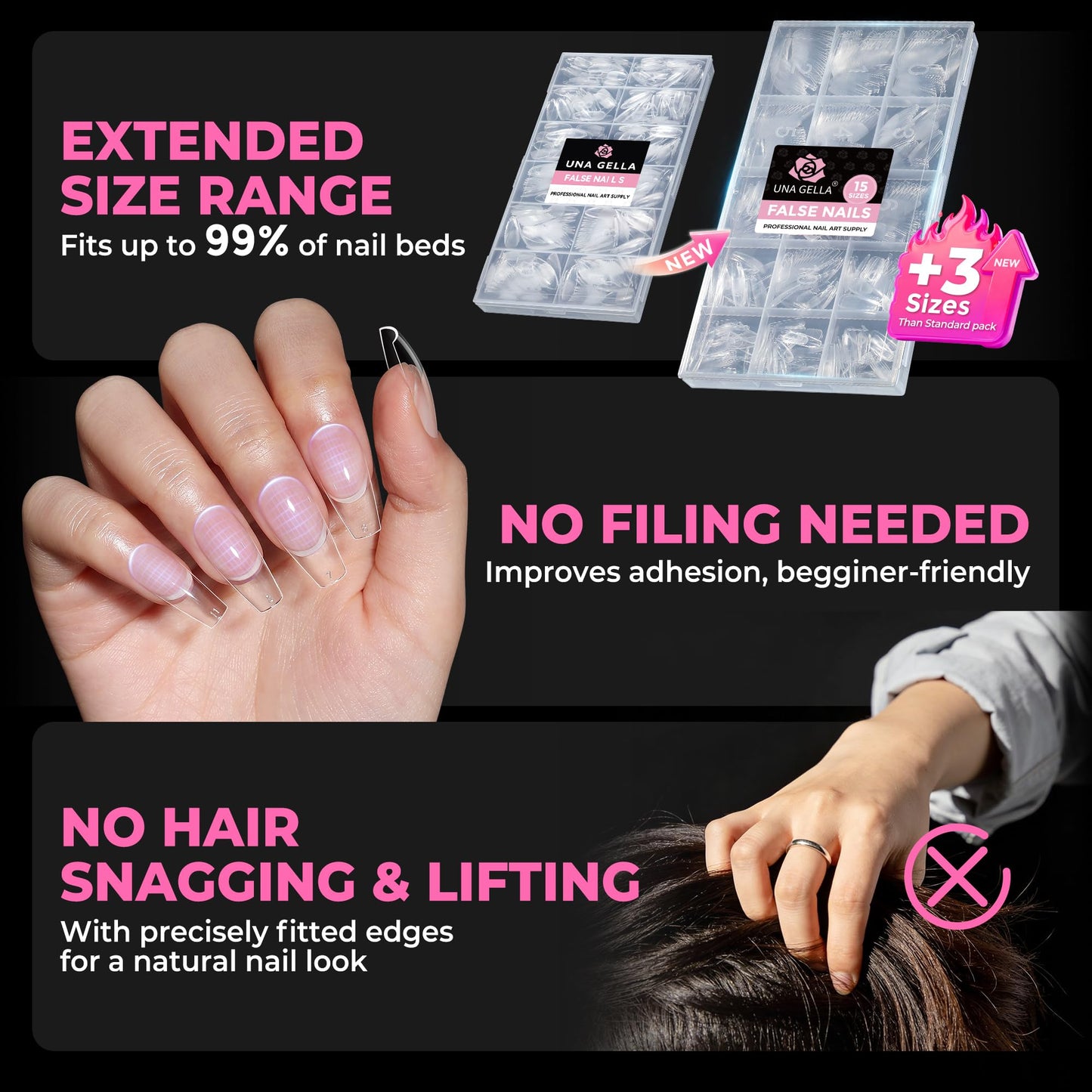 UNA GELLA Soft Gel Medium Coffin Nails Tips, 510Pcs 15 Sizes Pre-Buffed Full Cover False Nails, No File Needed Inner Matte Gel Tips, Clear PMMA Soak Beauty and Personal Care UNA GELLA