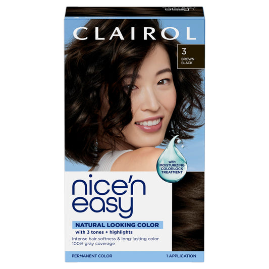 Clairol Nice'n Easy Permanent Hair Dye, 3 Brown Black | 100% Gray Coverage | Long?Lasting, Natural?Looking Color & Shine | Pack of 1 Beauty & Personal Care Clairol