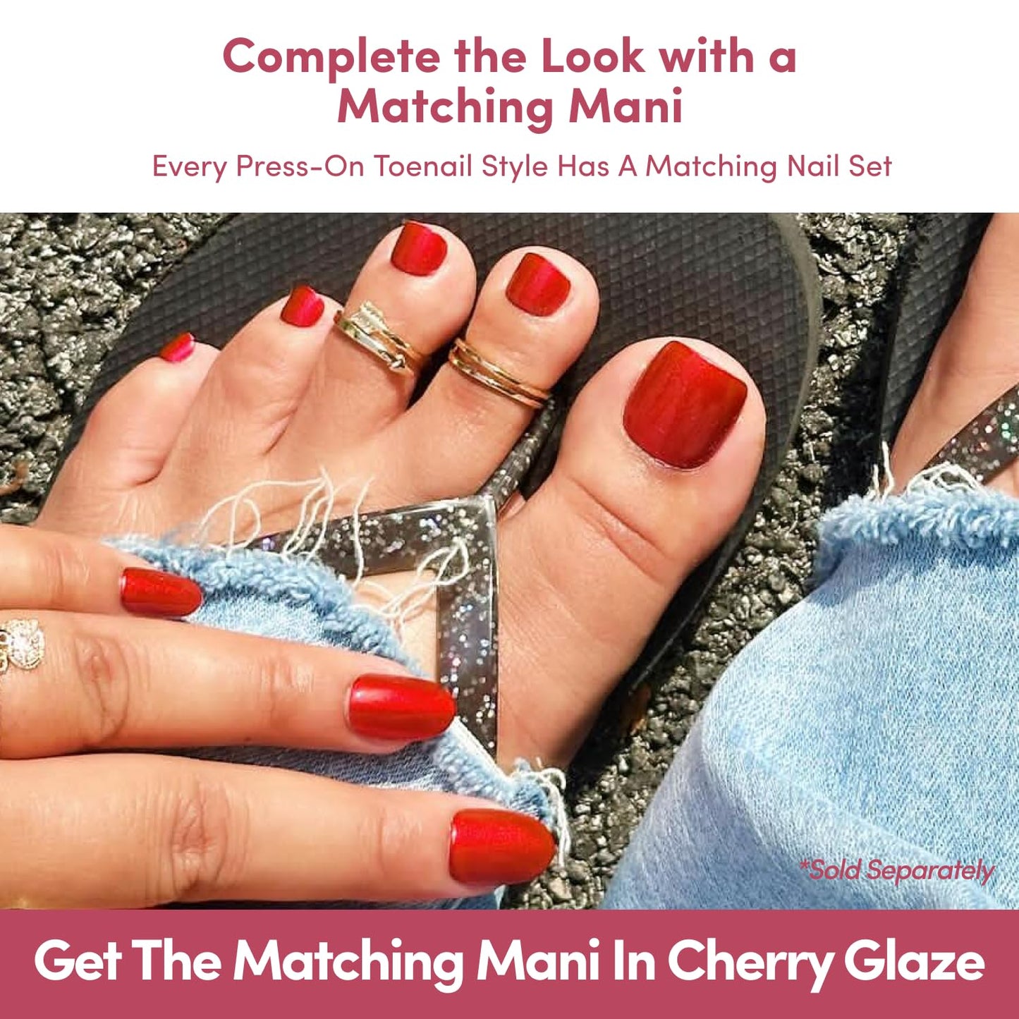 Glamnetic Press On Toenails - Natural Fake Nails | Cherry Red Chrome Press On Toenails, Salon Quality Press On Nails Kit with Glue | Cherry Glaze - 32 Beauty and Personal Care Glamnetic