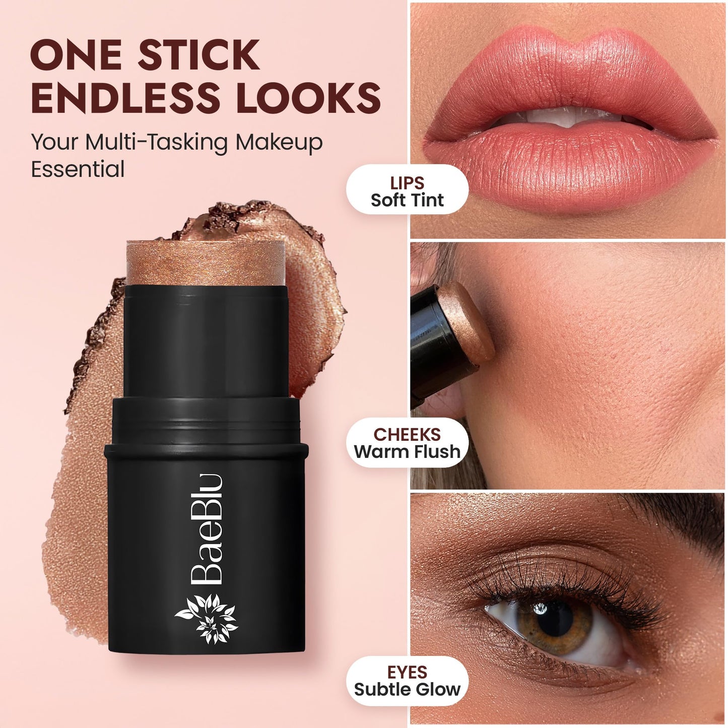 BaeBlu - Organic Cream Bronzer Stick - 100% Natural Vegan Cream Bronzer for Face, Multi-Use for Lips, Cheeks & Eyes, Buildable Shimmer, Gluten-Free Beauty & Personal Care BaeBlu