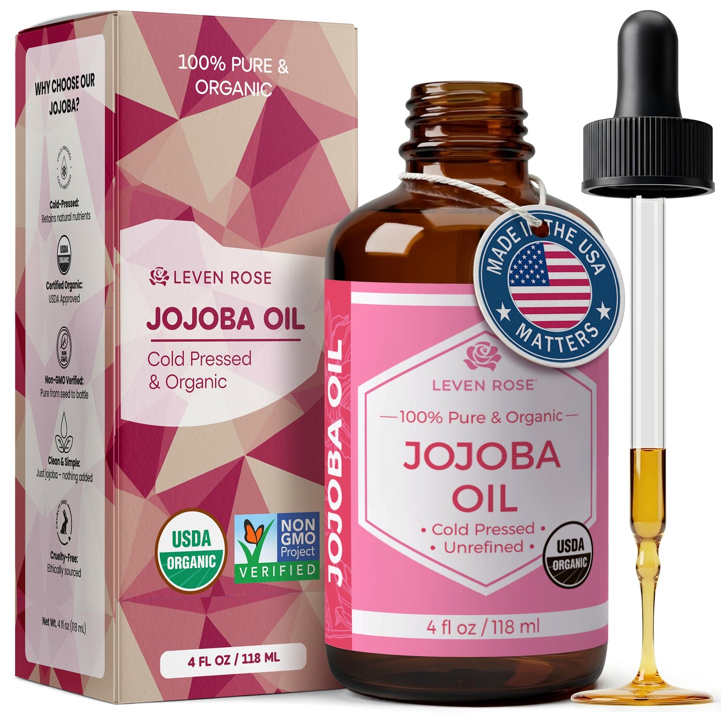 Leven Rose Jojoba Oil, Pure Cold Pressed Natural Unrefined Moisturizer for Skin Hair and Nails 16 Fl. oz Beauty and Personal Care Leven Rose Default Title