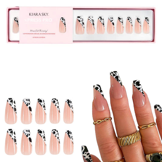 Kiara Sky Press On Nails | XPRESS PRO 100% Acrylic Nails | 30-Piece Kit Includes Nail Glue, Cuticle Pusher, File & Prep Pad | Coffin Medium - Moo Out