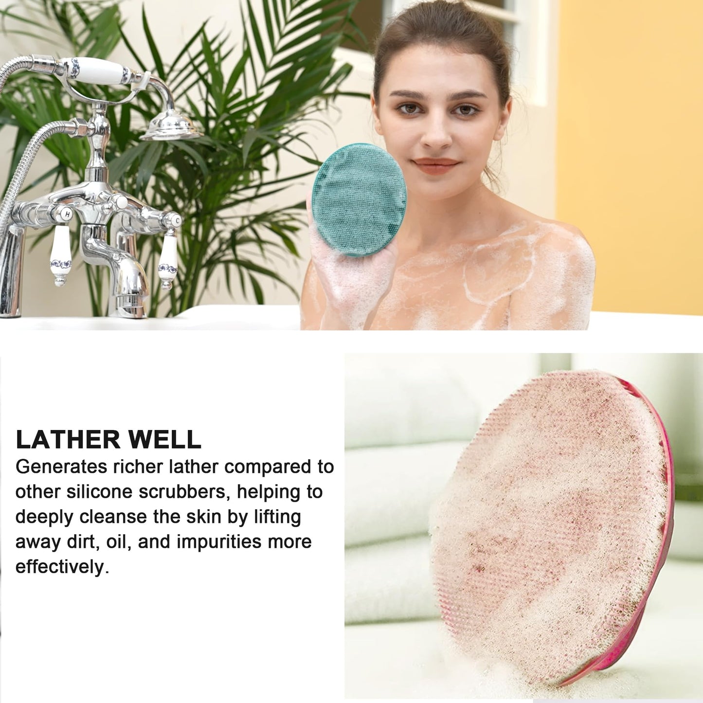 Soft Silicone Body Cleansing Brush Shower Scrubber, Gentle Exfoliating and Massage for All Kinds of Skin (Pink+Dark Green) Beauty and Personal Care INNERNEED