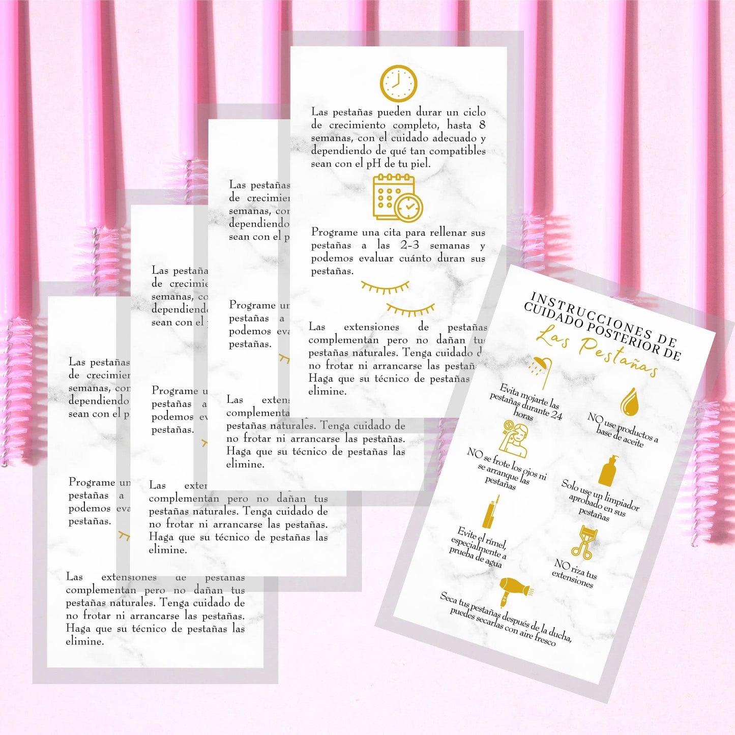 Spanish Lash Aftercare Instructions | 50pk | Cuidado Posterior de la Extensión de Pestañas | 2 x 3.5” inch Card for clients | Eyelash Extension Beauty & Personal Care Lashicorn