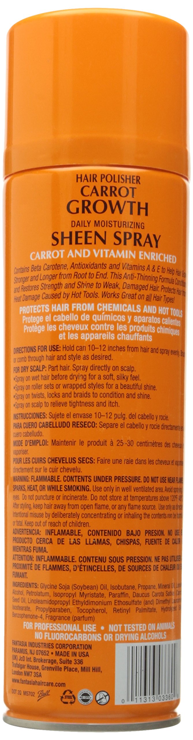 FANTASIA Ic Hair Polisher Carrot Growth Sheen Spray 14 Oz Beauty & Personal Care Fantasia