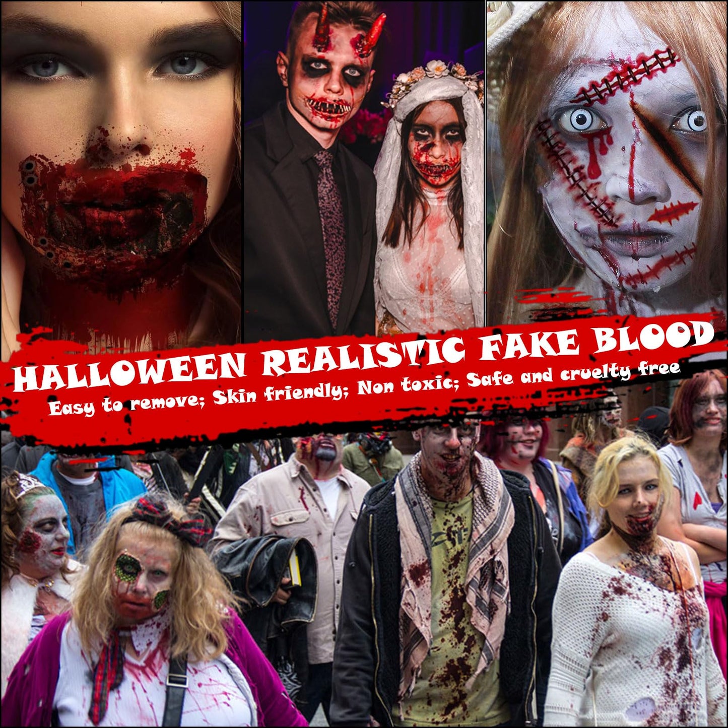 Halloween Fake Blood Makeup Kit 3PCS, Blood Spray 2.1oz, Dripping Blood 2.1oz, Coagulated Gel 1.41oz, Washable SFX Makeup Set for Vampire Zombie Beauty & Personal Care LIMUIKA
