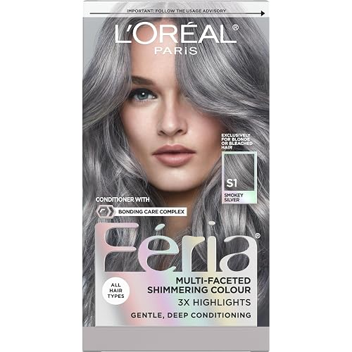 L'Oreal Paris Feria Multi-Faceted Shimmering Permanent Hair Color, Smokey Silver, Pack of 1 Hair Dye Kit Beauty & Personal Care L'Oreal Paris