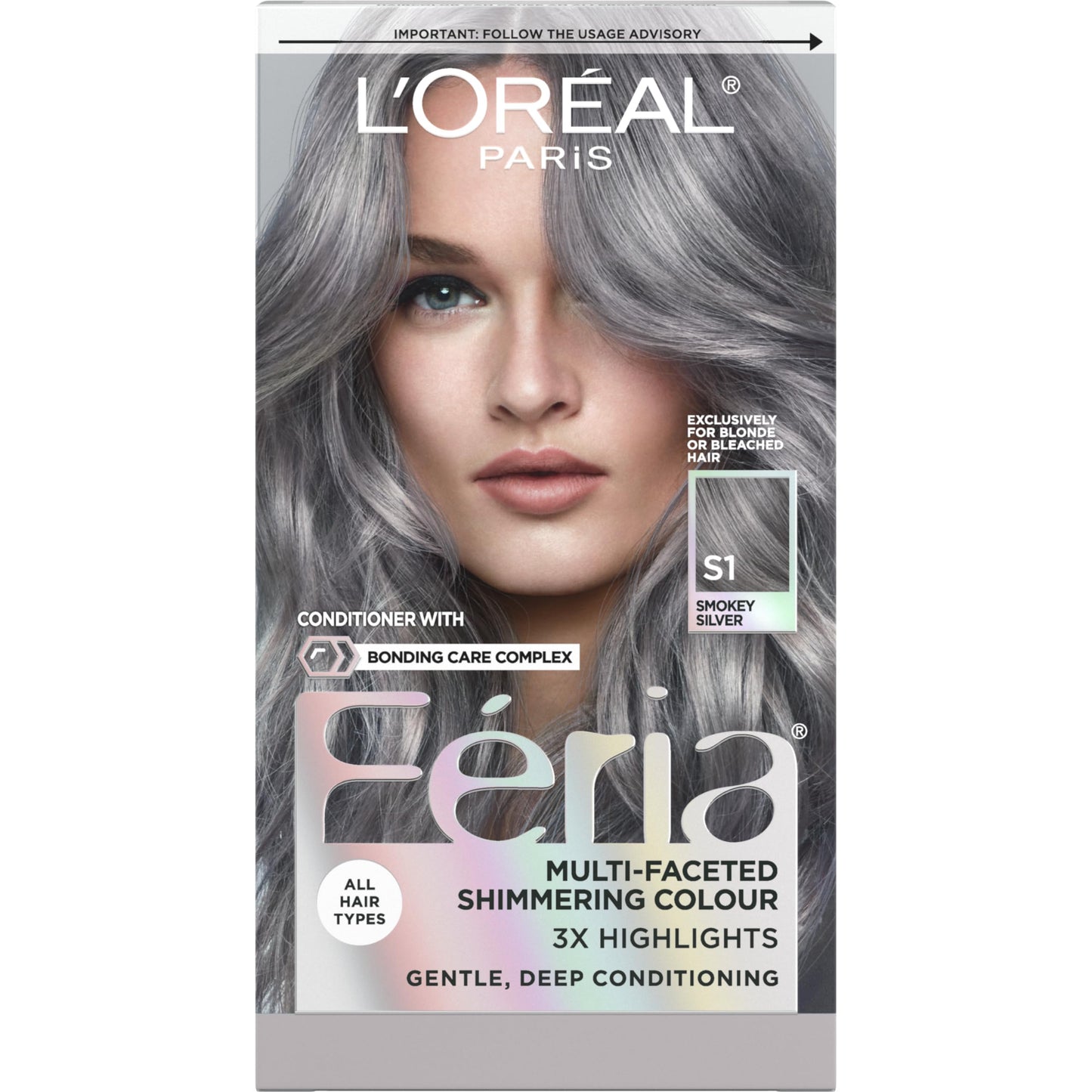 L'Oreal Paris Feria Multi-Faceted Shimmering Permanent Hair Color, Smokey Silver, Pack of 1 Hair Dye Kit Beauty & Personal Care L'Oreal Paris