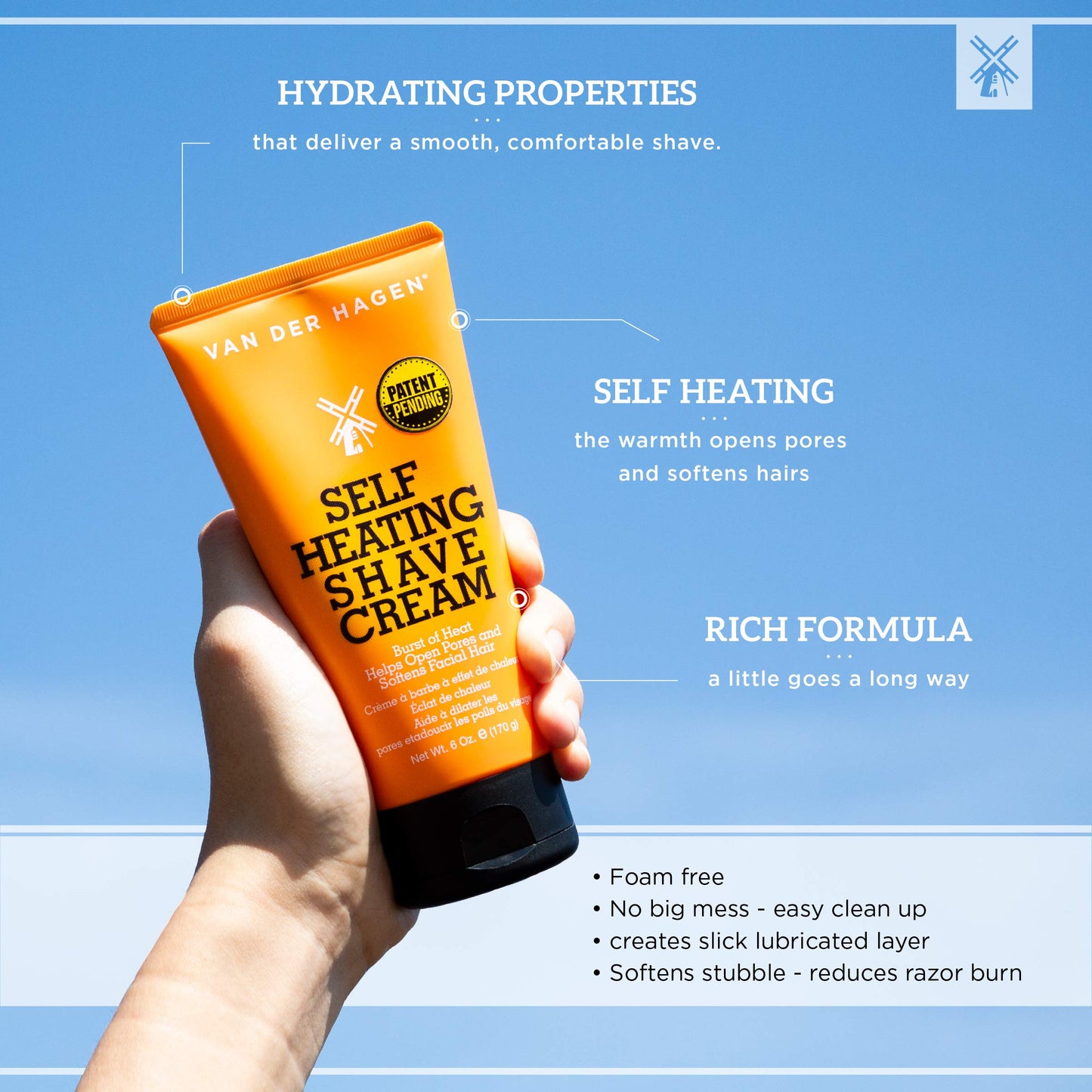Van Der Hagen Self-Heating Shave Cream - Burst of Warmth Opens Pores and Softens Stubble, 6 oz Beauty & Personal Care Van Der Hagen