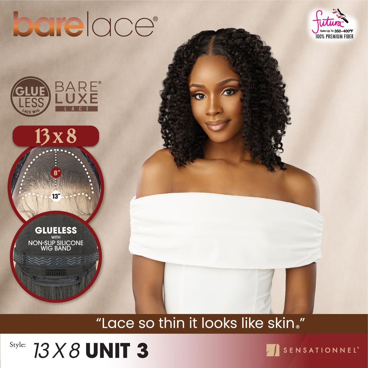 Sensationnel Barelace 13x8 LaceWig-Unit 3, 1 JETBLACK