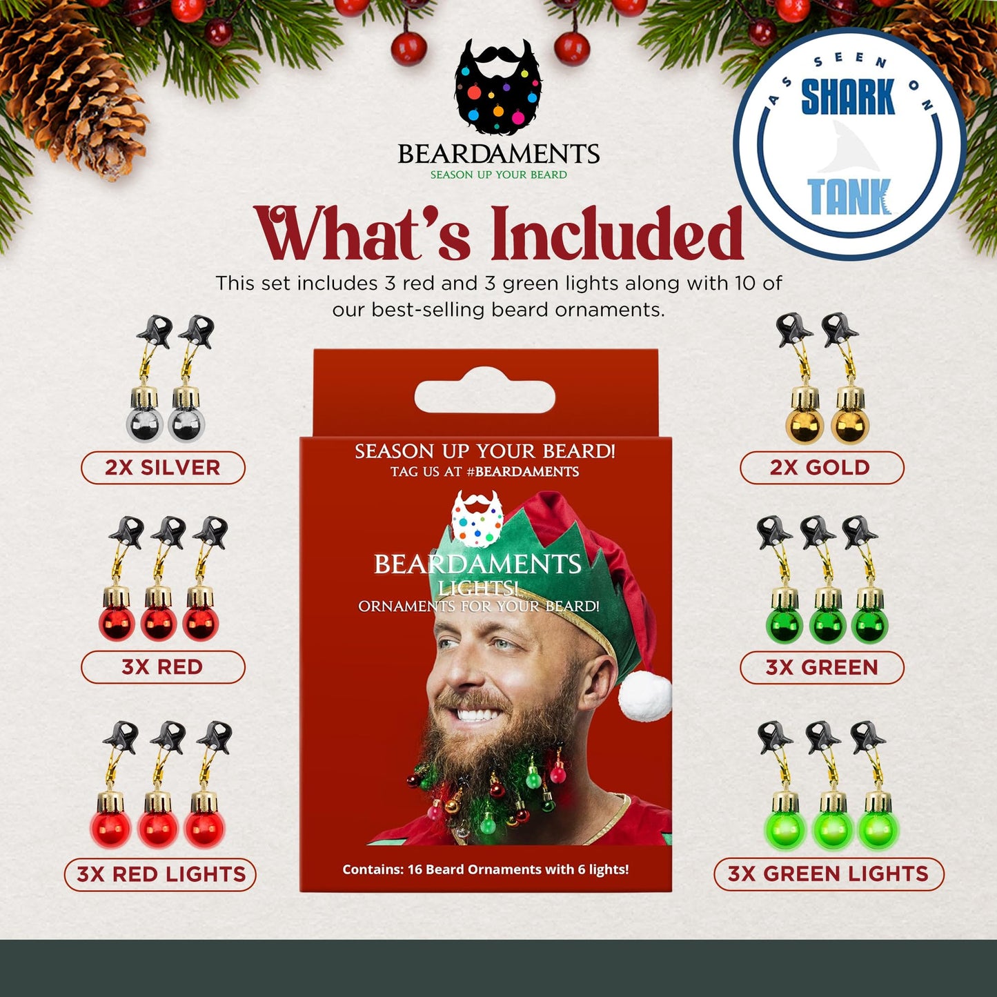 Beardaments Beard Lights - Light-Up Beard Ornaments for Men - Colorful Christmas Beard Baubles with Easy Clip Attachment - Funny Christmas Ornaments Beauty & Personal Care Beardaments