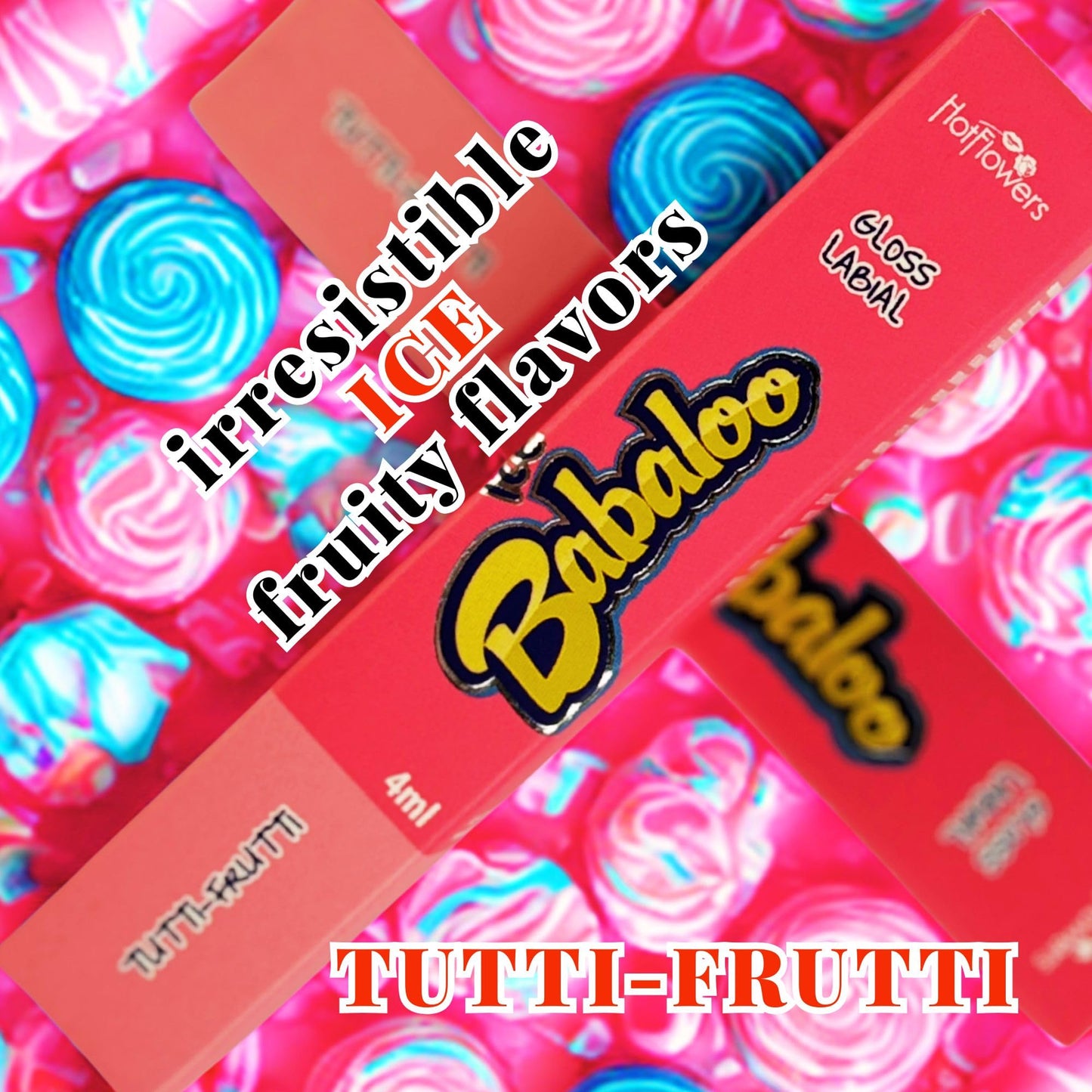 HOT FLOWERS Ice Babaloo Lip Gloss - Moisturizing Gloss with Coconut Oil - Hydrating & Flavored - 15g (Tutti Frutti) Beauty & Personal Care HOT FLOWERS