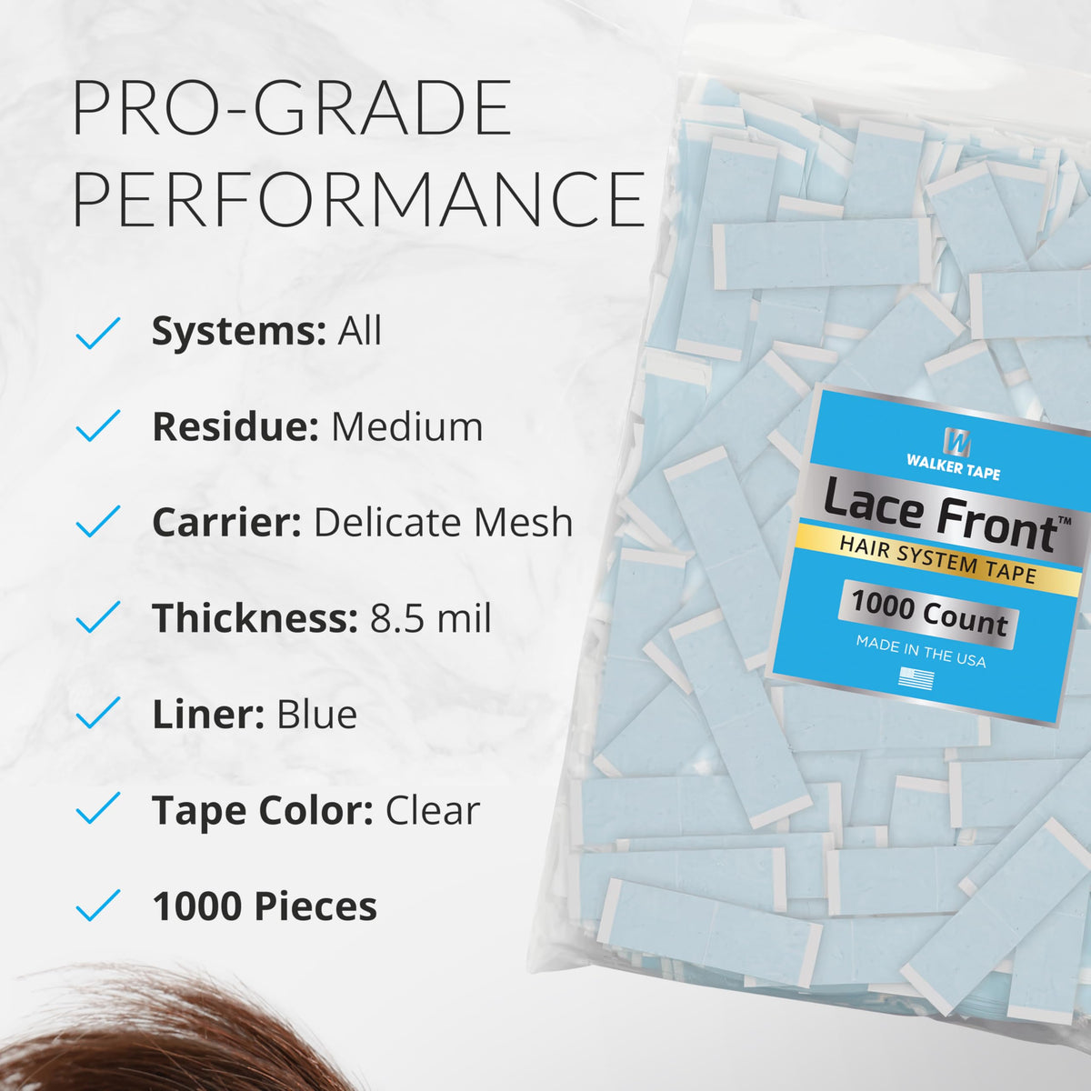 Walker Tape Lace Front Support Tape Strips 1" x 3", Double Sided Wig Tape for Lace, Toupees, and in Hair Extensions Human Hair, Hypoallergenic