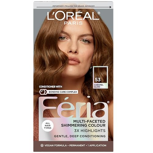 L'Oreal Paris Feria Multi-Faceted Shimmering Permanent Hair Color, High Intensity Hair Dye for 3X Highlights, 53 Caramel Glow, 1 Kit Beauty & Personal Care L'Oreal Paris