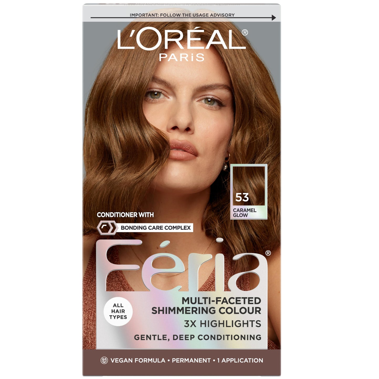 L'Oreal Paris Feria Multi-Faceted Shimmering Permanent Hair Color, High Intensity Hair Dye for 3X Highlights, 53 Caramel Glow, 1 Kit Beauty & Personal Care L'Oreal Paris