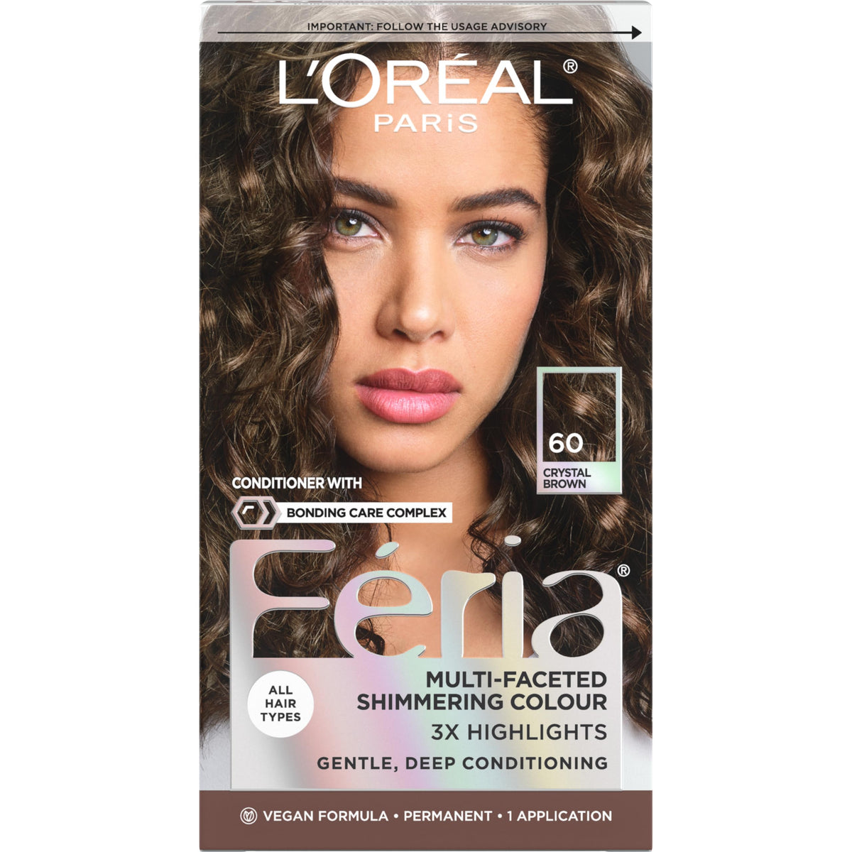 L'Oreal Paris Feria Multi-Faceted Shimmering Permanent Hair Color, 60 Crystal Brown (Light Brown), Pack of 1 Hair Dye Kit Beauty & Personal Care L'Oreal Paris