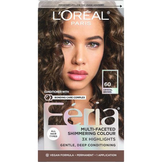L'Oreal Paris Feria Multi-Faceted Shimmering Permanent Hair Color, 60 Crystal Brown (Light Brown), Pack of 1 Hair Dye Kit Beauty & Personal Care L'Oreal Paris