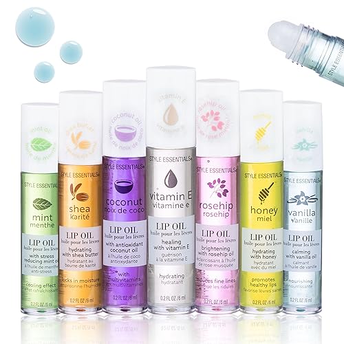 EXPRESSIONS 7pc Lip Oil Collection with Essential Oils - Hydrating Roll On Lip Oils Infused w/Natural Healing Essential Oils - Rollerball Lip Oils Beauty & Personal Care EXPRESSIONS