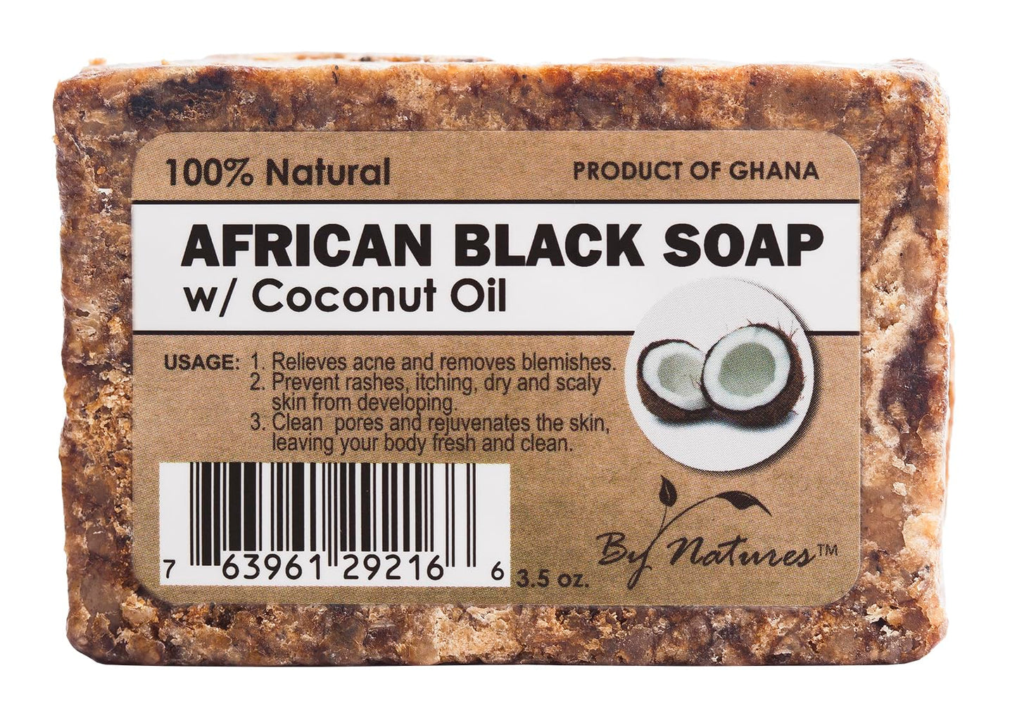 By Natures 100% Natural African Black Soap With Coconut Oil 3.5 Oz (Pack of 1) Beauty & Personal Care By Natures