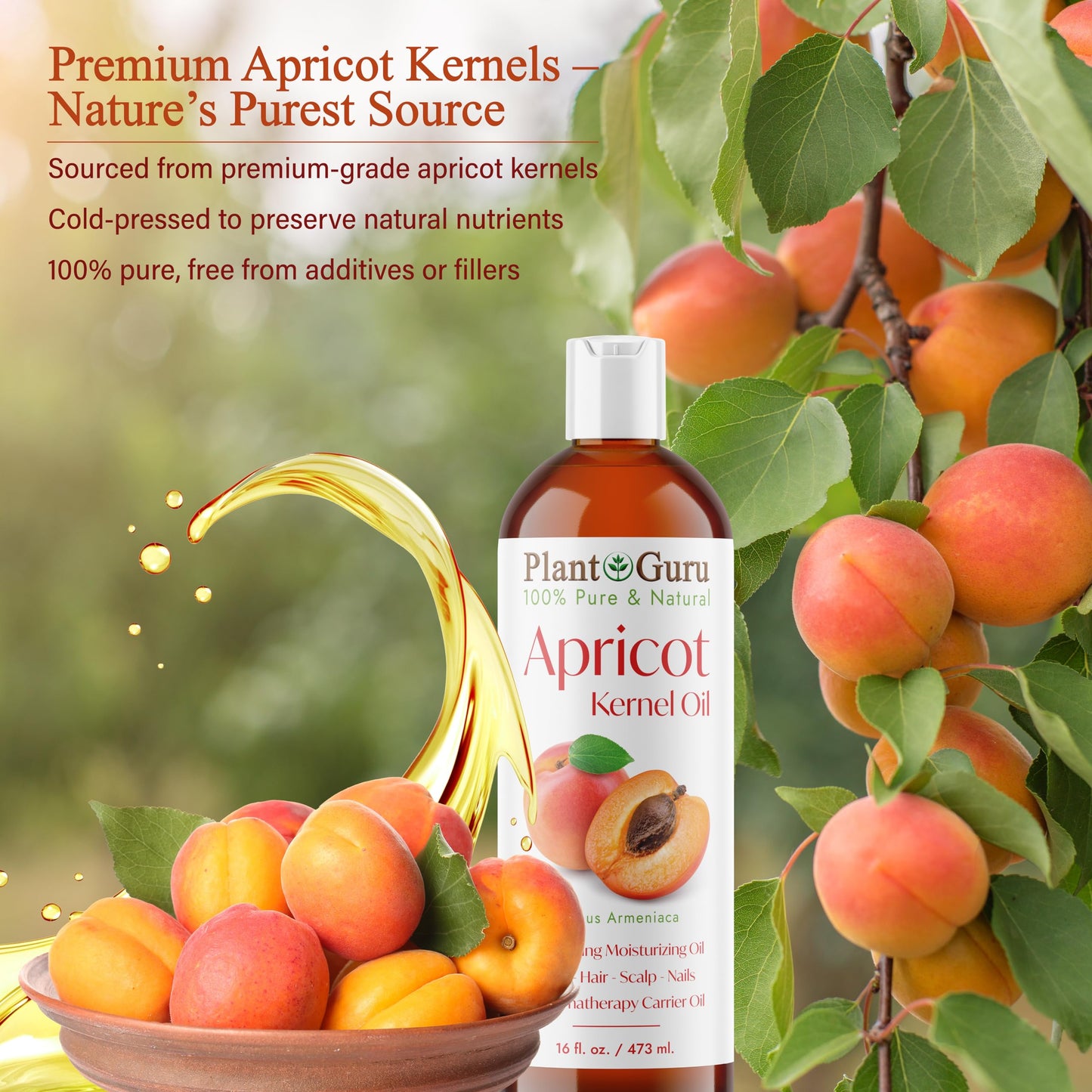 Apricot Kernel Oil 8 fl. oz. Cold Pressed 100% Pure Natural Carrier - Skin, Face, Body And Hair Growth Moisturizer. Great For DIY Cream, Lotions Beauty & Personal Care Plant Guru