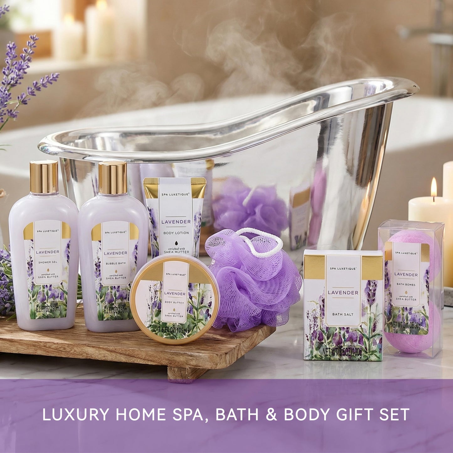 spa luxetique Spa Gift Baskets for Women, 8 Pcs Lavender Lotion Set with Bubble Bath, Shower Gel, Birthday Anniversary Self Care Kit for Her, Mothers Beauty & Personal Care spa luxetique