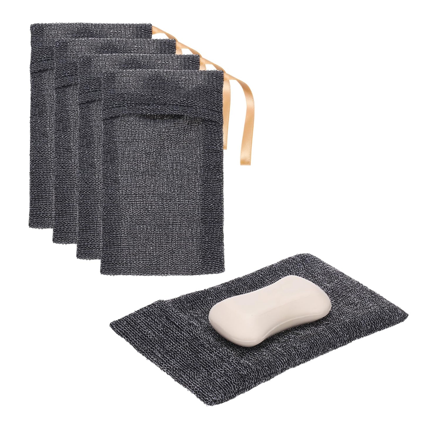 uxcell Loofah Soap Pouch, 4 Pcs Bar Soap Saver Bag with Yellow Handle Nylon Body Scrubber Pouch Exfoliating Net for Body Shower Foaming Travel Beauty and Personal Care uxcell