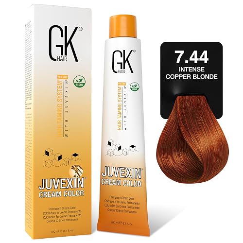 GK HAIR Color Cream 7.44 Intense Copper Blonde - 100% Grey Coverage | Semi, Demi-Permanent Results|8-10 Vol-Semi | 20-30-40 Vol-Permanent Beauty & Personal Care GK HAIR