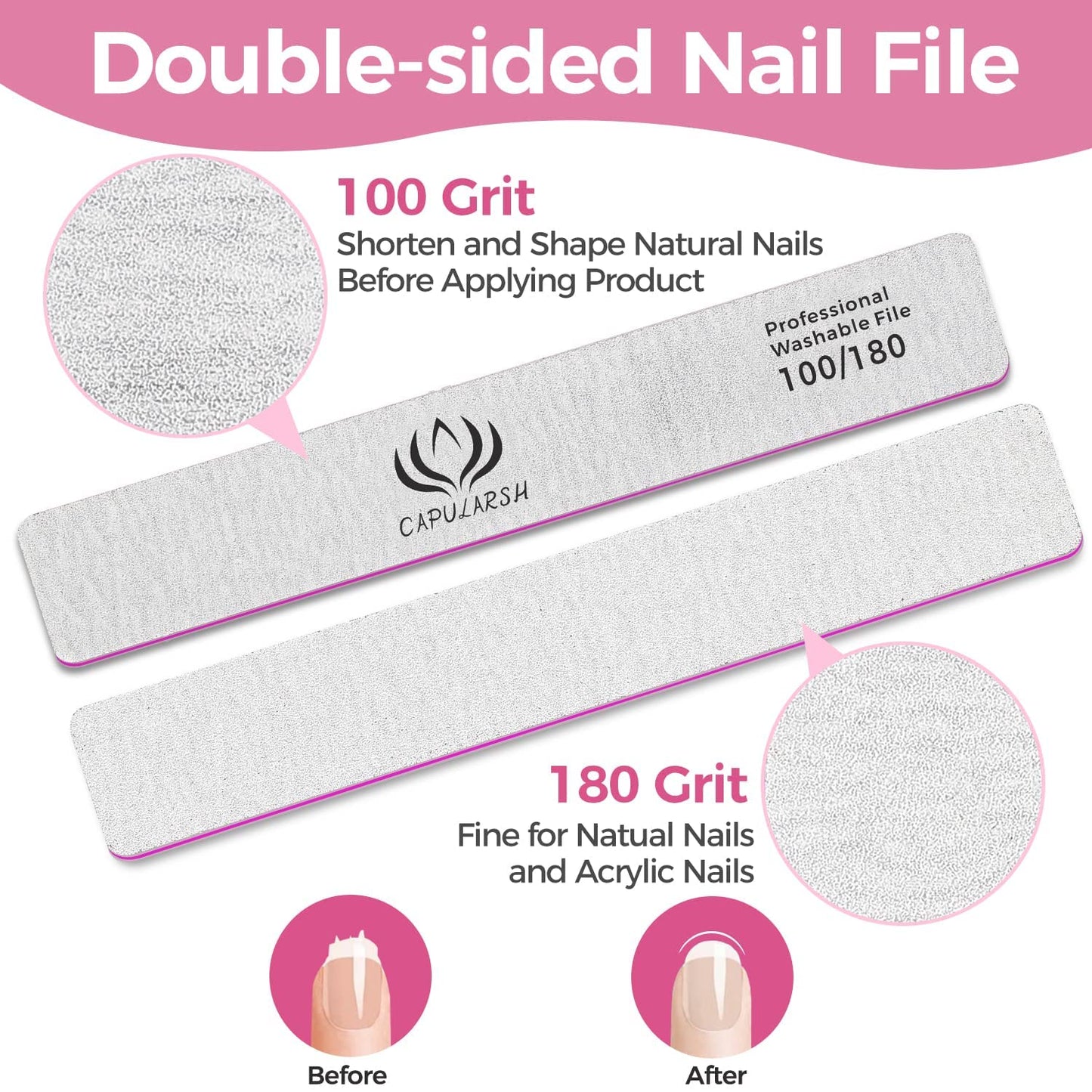 18pcs Nail File for Acrylic Nails - Capularsh 100/180 Grit Professional Double Side Emery Boards, Reusable Coarse Nail File for Acrylic Gel Dip False Beauty & Personal Care Capularsh
