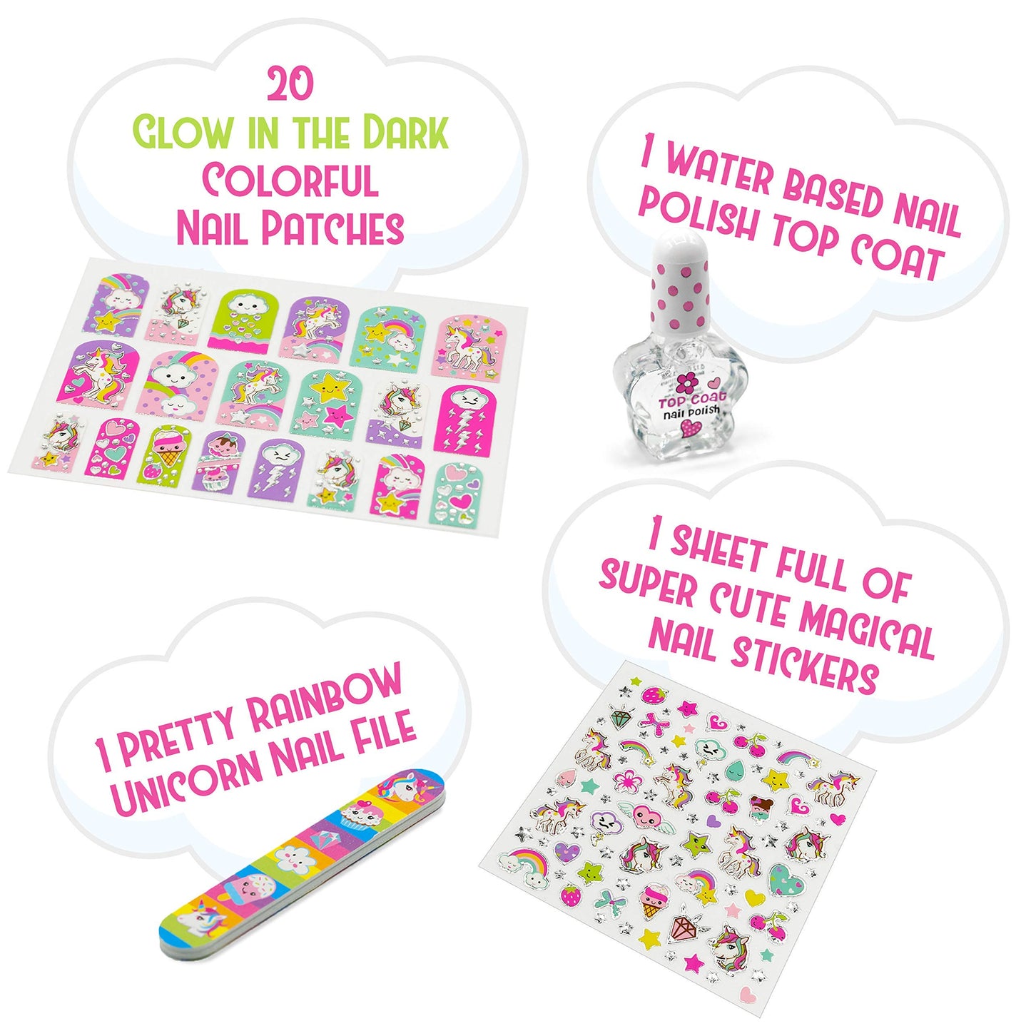 Hot Focus Unicorn Nail Kit - Kids Nail Polish Set for Girls Ages 5 6 7-12 with 77+ Pieces, Spa Kit, Nail Art Decoration Set, Glow-in-the-dark Beauty & Personal Care Hot Focus