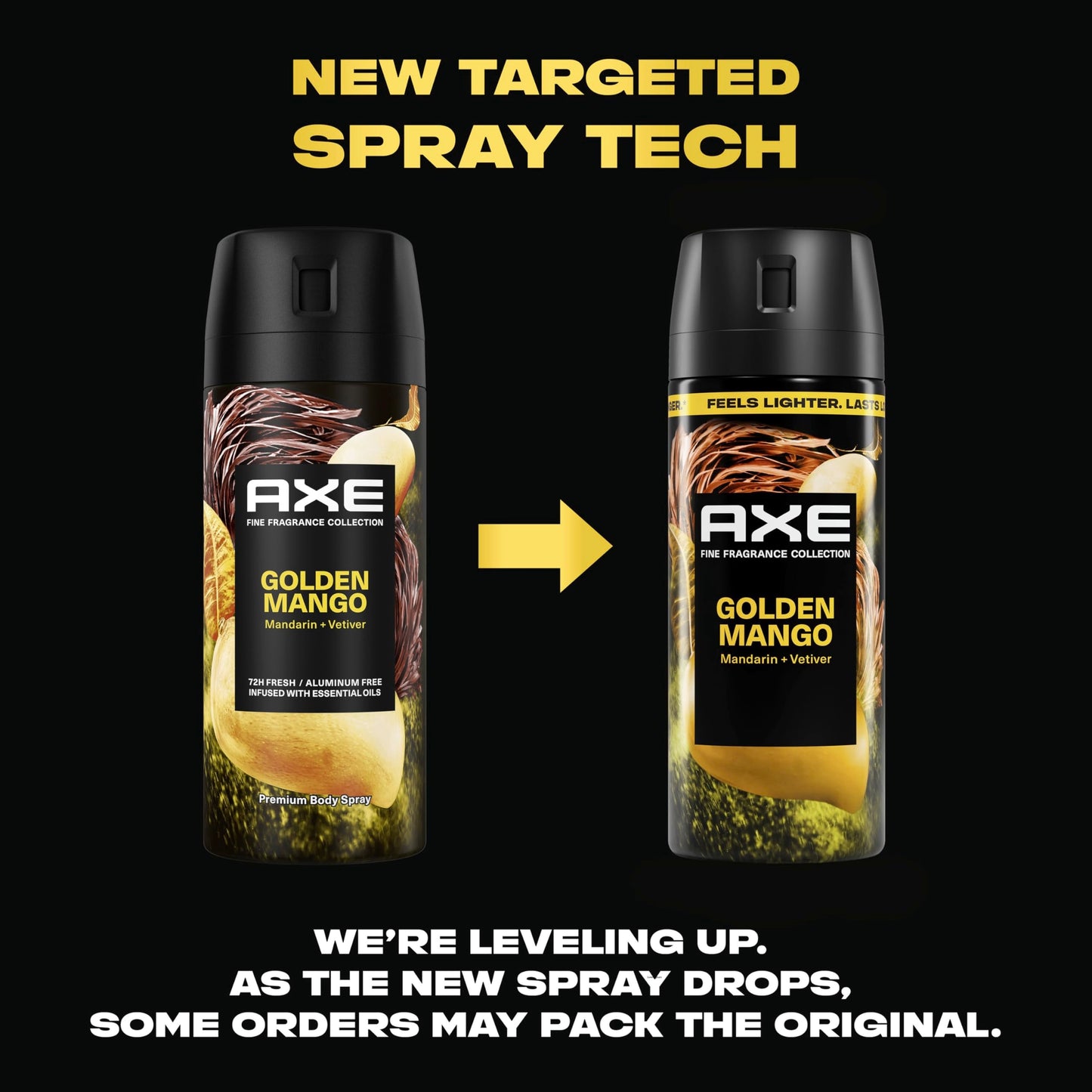 AXE Fine Fragrance Collection Body Spray Golden Mango 72 Hour Freshness Aluminum Free 2.9 oz Beauty and Personal Care AXE