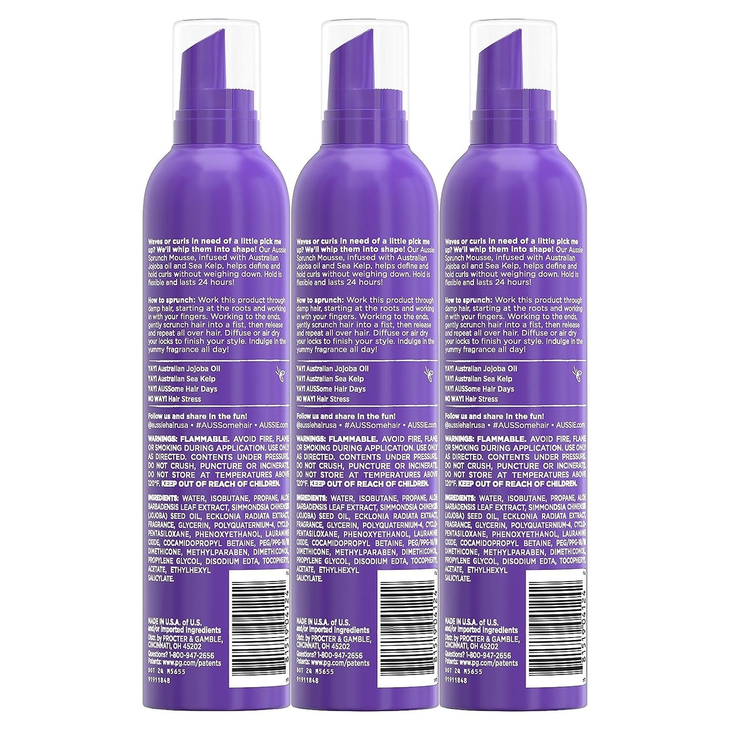 Aussie Sprunch Mousse 24 Hour Curl Lock, Flexible Hold 6.80 oz (Pack of 3) Beauty & Personal Care Aussie