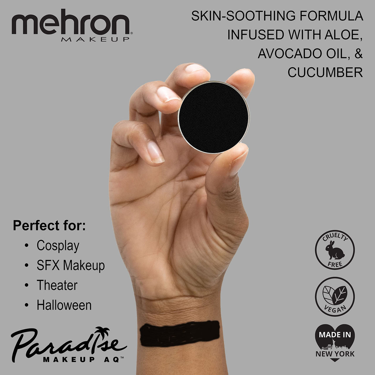 Mehron Makeup Paradise AQ - BLACK, Water-Activated Face & Body Paint