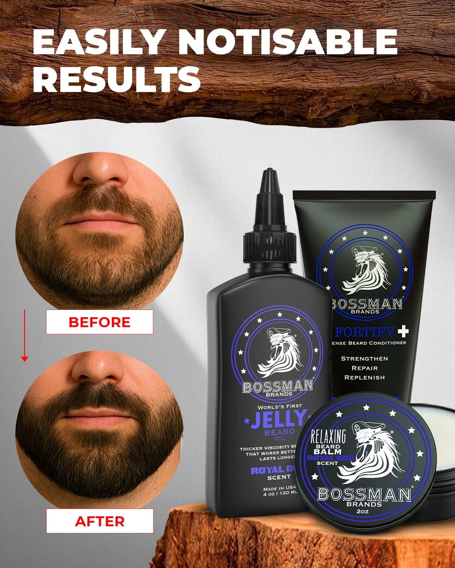 Bossman Essentials Beard Kit for Men, Set of 3 - Beard Oil Jelly, Fortifying Conditioner Cream, Beard Balm - Grooming Growth Care Accessories - Gift Beauty & Personal Care Bossman