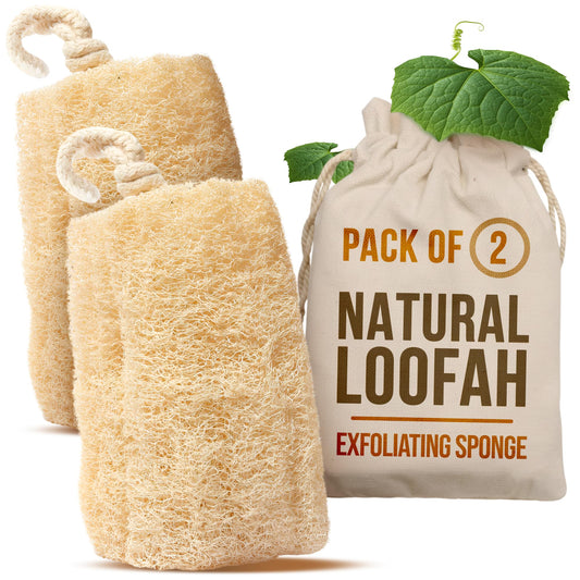 CraftsOfEgypt Natural Loofah Sponge - Egyptian Luffa Body Scrubber Pack of 2 for Men & Women, Natural Bath & Shower Loofah Exfoliator, All Natural Beauty & Personal Care CraftsOfEgypt