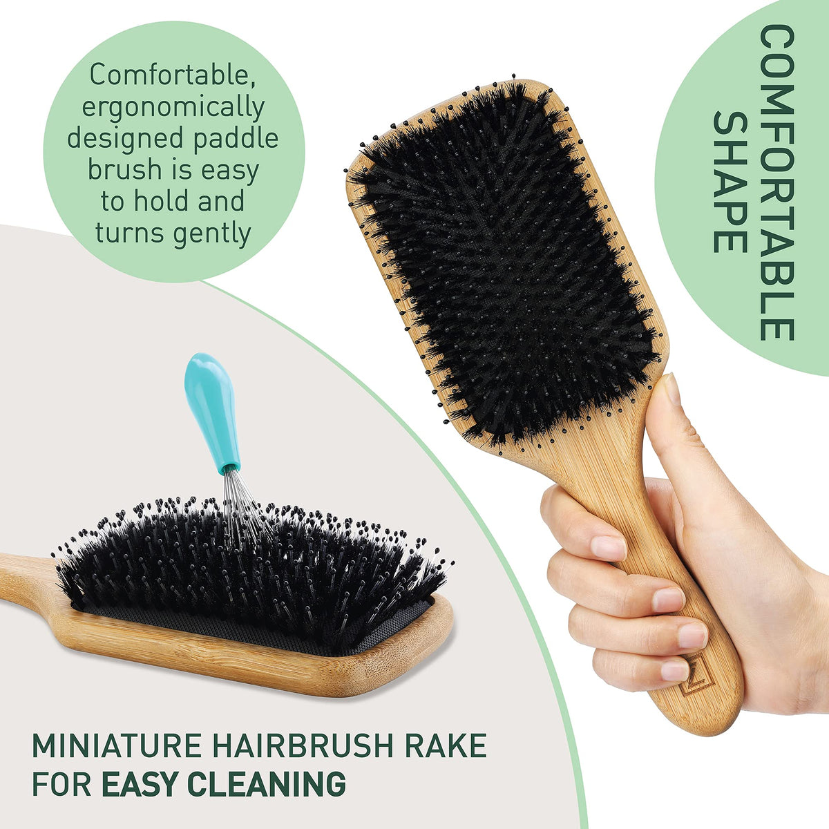 Natural Boar Bristle Hair Brush for Women, Men, Kids; Dry and Wet Detangling Hair Brush Gently Enhances Shine, Smooths Frizz and Prevents Breakage Beauty & Personal Care Zollo