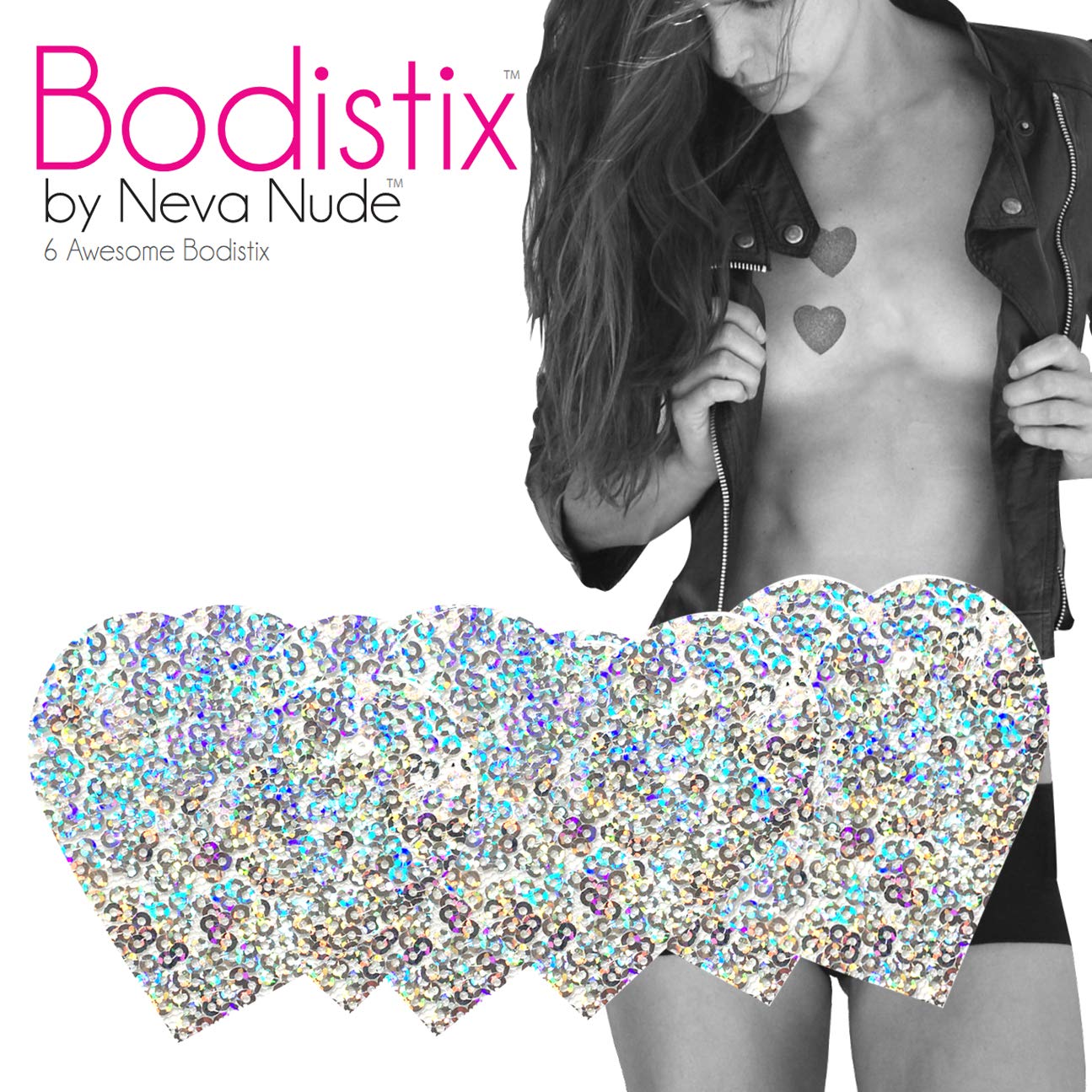 Neva Nude Unicorn Tears Sequin White Sparkle I Heart U Bodistix - Glitter Body Stickers for Festivals, Raves, & Parties | Medical Grade Adhesive Beauty & Personal Care Neva Nude