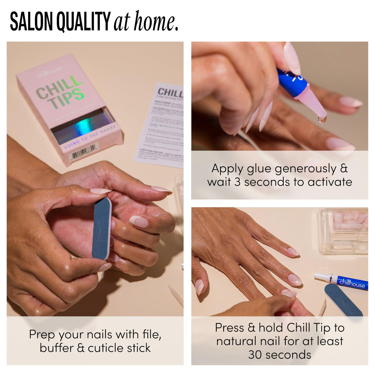 Chillhouse - Chill Tips, Press on Nails Kit - Pirouette (Oval) - 30 Nail Shapes & Sizes - Up to 2 Weeks of Wear - Customizable Fit - Reusable - Latina