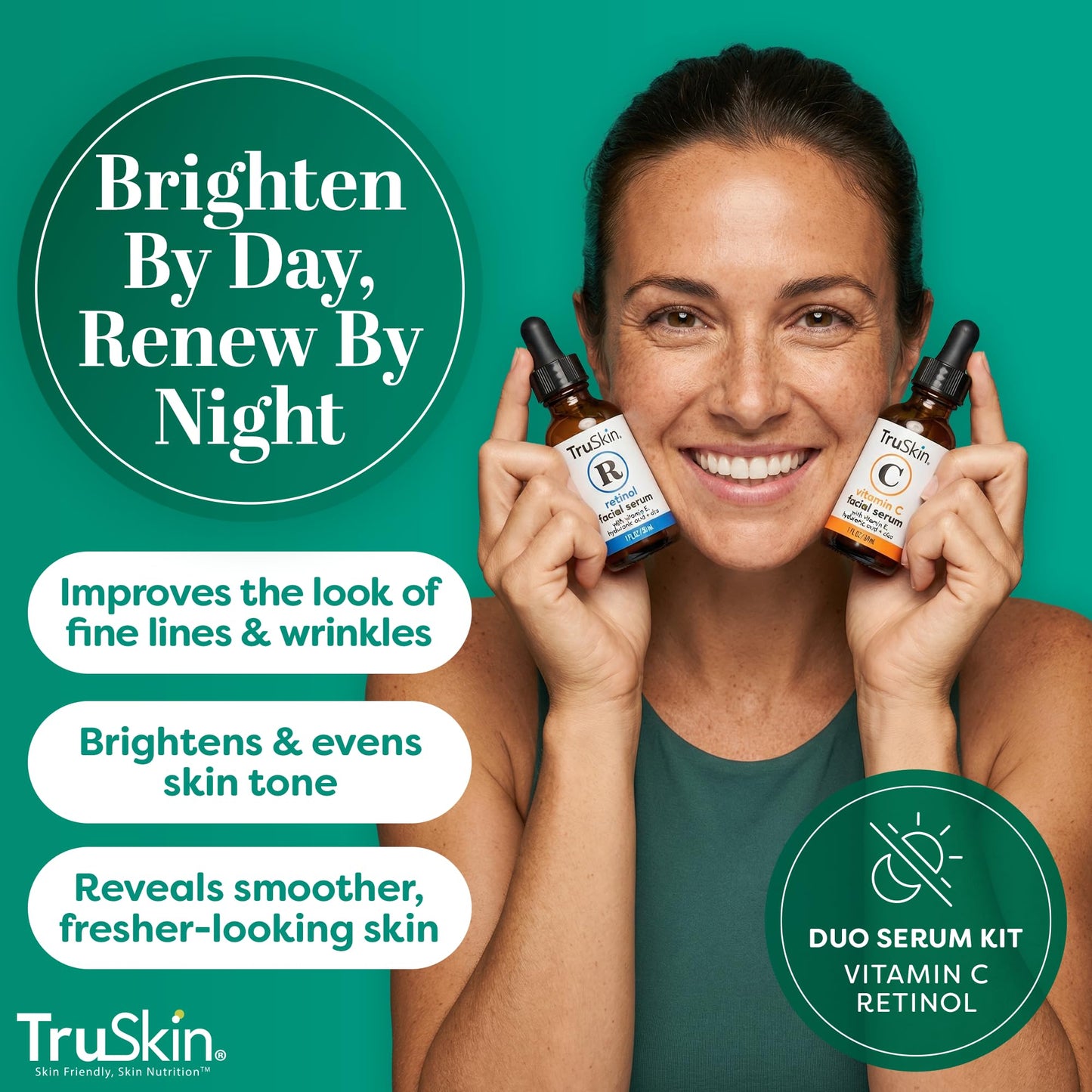 TruSkin Face Serum Duo - Vitamin C Serum & Retinol Serum for Face - AM & PM Anti Aging Skincare Routine - Brightening & Smoothing Facial Serums, 1 fl Beauty & Personal Care TruSkin