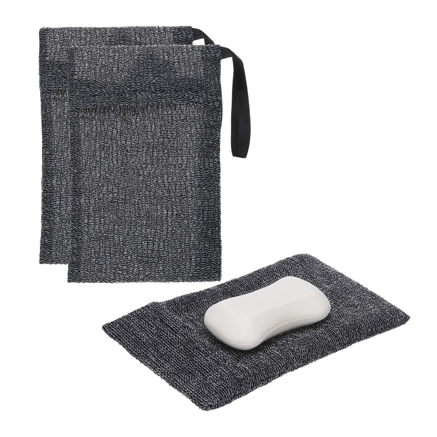 uxcell Loofah Soap Pouch, 2 Pcs Bar Soap Saver Bag with Black Handle Nylon Body Scrubber Pouch Exfoliating Net for Body Shower Foaming Travel Camping Beauty and Personal Care uxcell