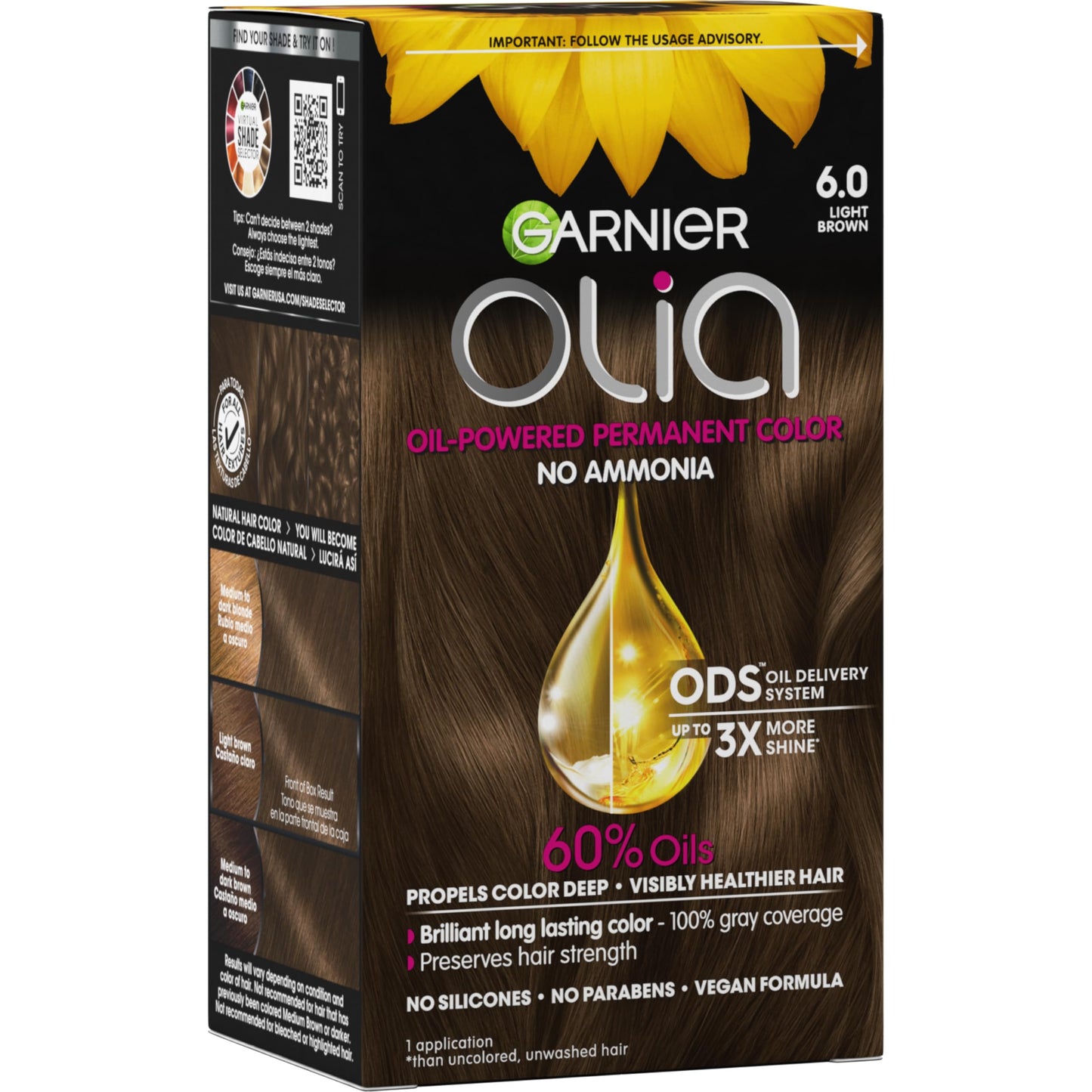 Garnier Olia Hair Color, Ammonia-Free Permanent Hair Dye, Oil-Powered Formula for 100% Gray Coverage and 3x Shinier Hair, Vegan & Cruelty Free, 6.0 Beauty & Personal Care Garnier
