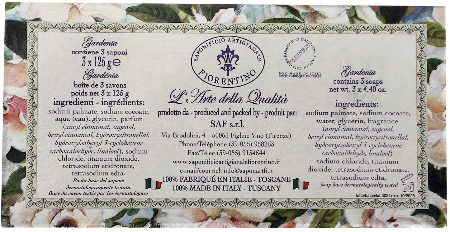 Saponificio Artigianale Fiorentino Luxury Soap Set of 3 Hand Made 4.40 Ounce Bars - Gardenia Beauty & Personal Care Saponificio Artigianale Fiorentino