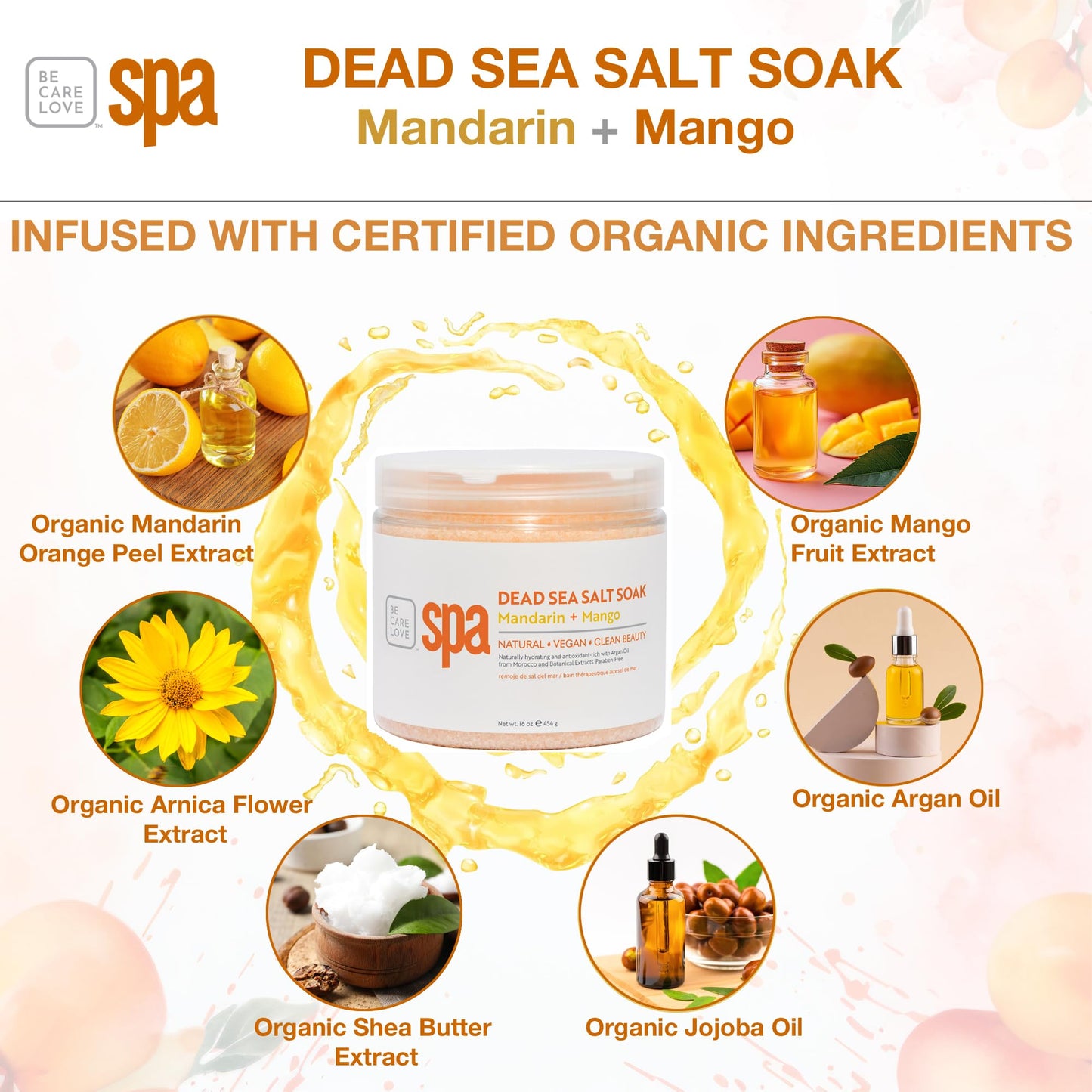 BCL Spa Mandarin Mango Dead Sea Salt Soak - Professional Age-Defying Soak for Pedicure, Manicure & Bath Salts, Softens Skin, Foot Soak Spa Self Care Beauty and Personal Care BCL SPA