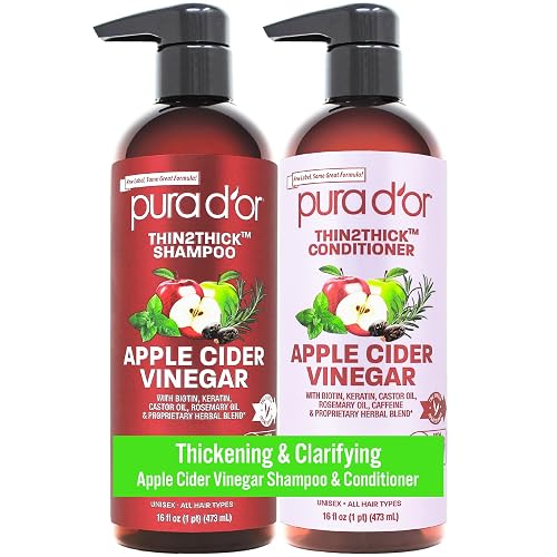 PURA D'OR Apple Cider Vinegar Thin2Thick Set Shampoo Conditioner for Regrowth, Hair Loss, Clarifying, Detox (2 x 16oz) Biotin, Keratin, Caffeine Beauty & Personal Care PURA D'OR