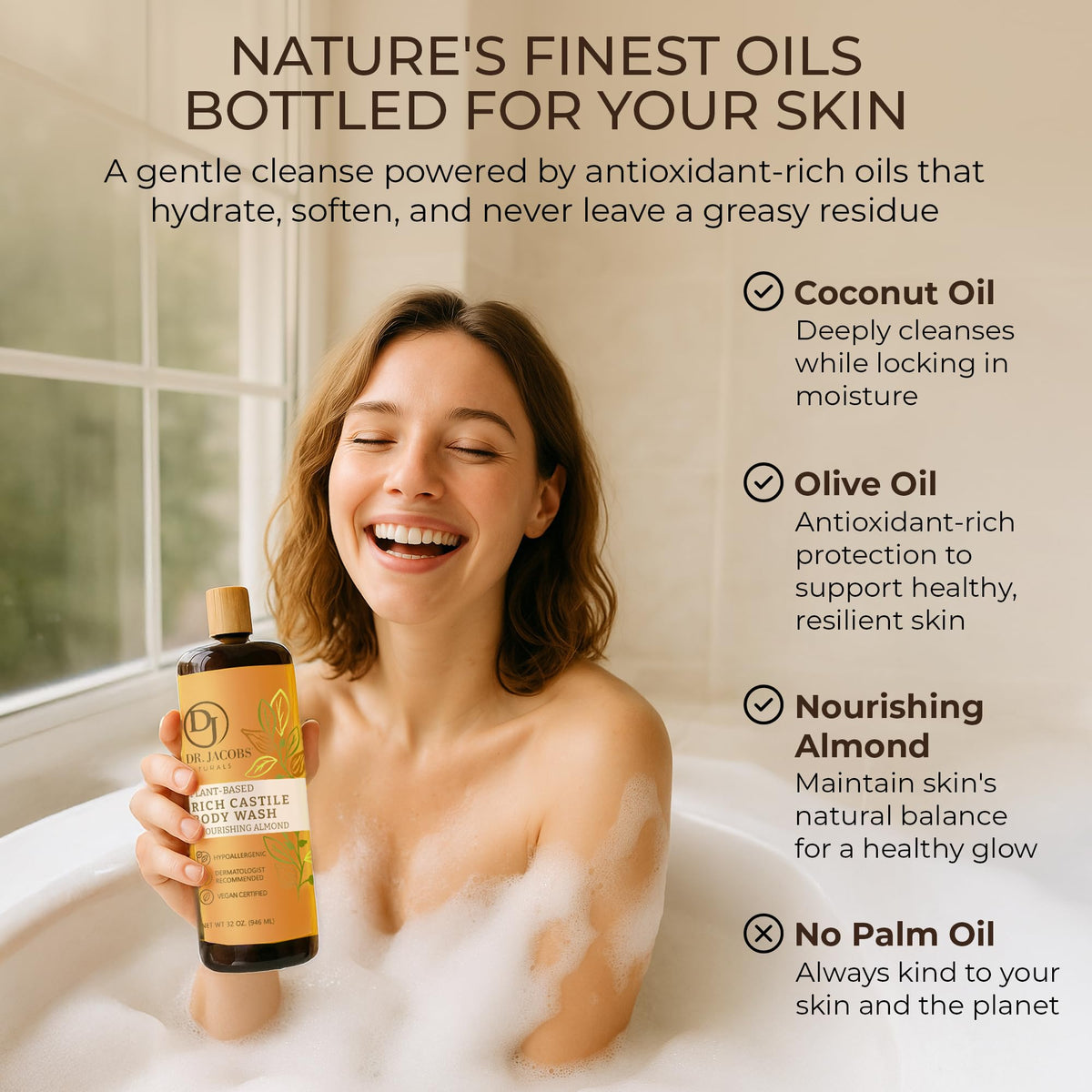 Dr. Jacobs Naturals Pure Castile Soap Liquid Body Wash, Almond - Plant Based Castile Soap Infused with Vitamin E and Aloe Vera to Moisturize Dry Beauty & Personal Care DR.JACOBS NATURALS