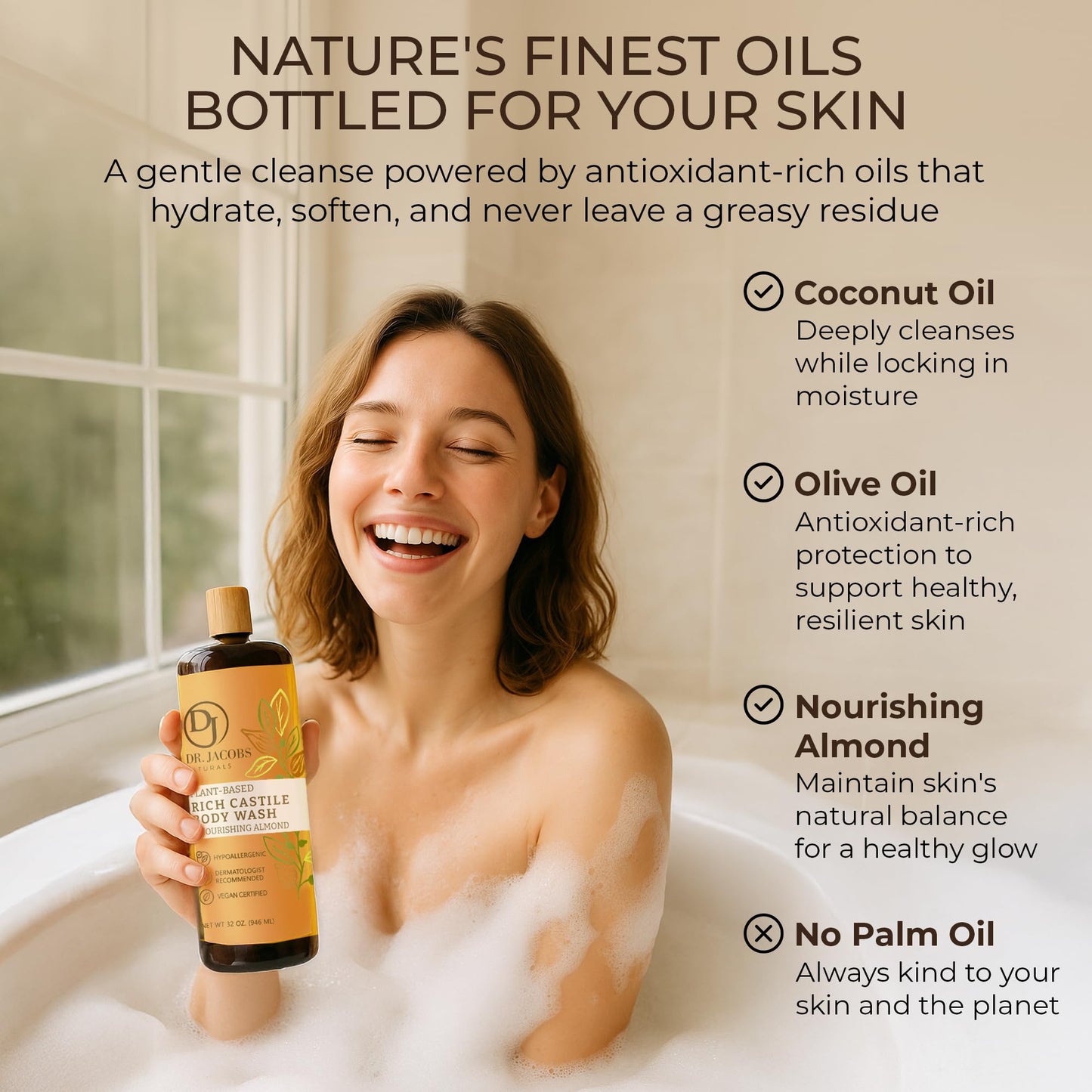 Dr. Jacobs Naturals Pure Castile Soap Liquid Body Wash, Almond - Plant Based Castile Soap Infused with Vitamin E and Aloe Vera to Moisturize Dry Beauty & Personal Care DR.JACOBS NATURALS