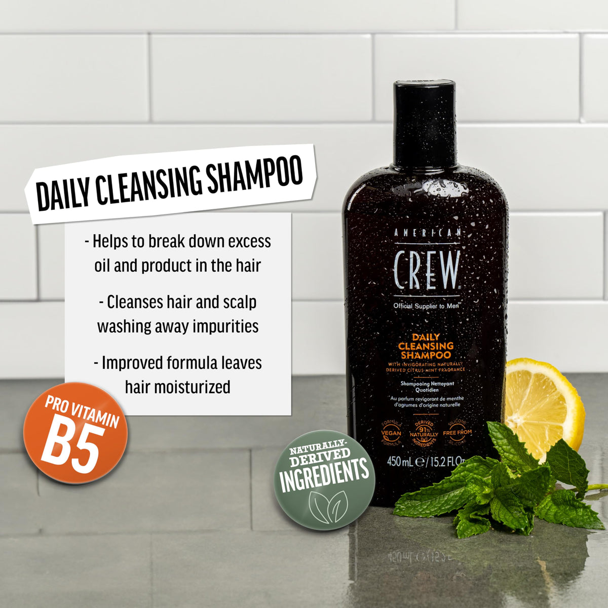 American Crew Men's Daily Cleansing Shampoo, Citrus Mint, 8.45 fl oz