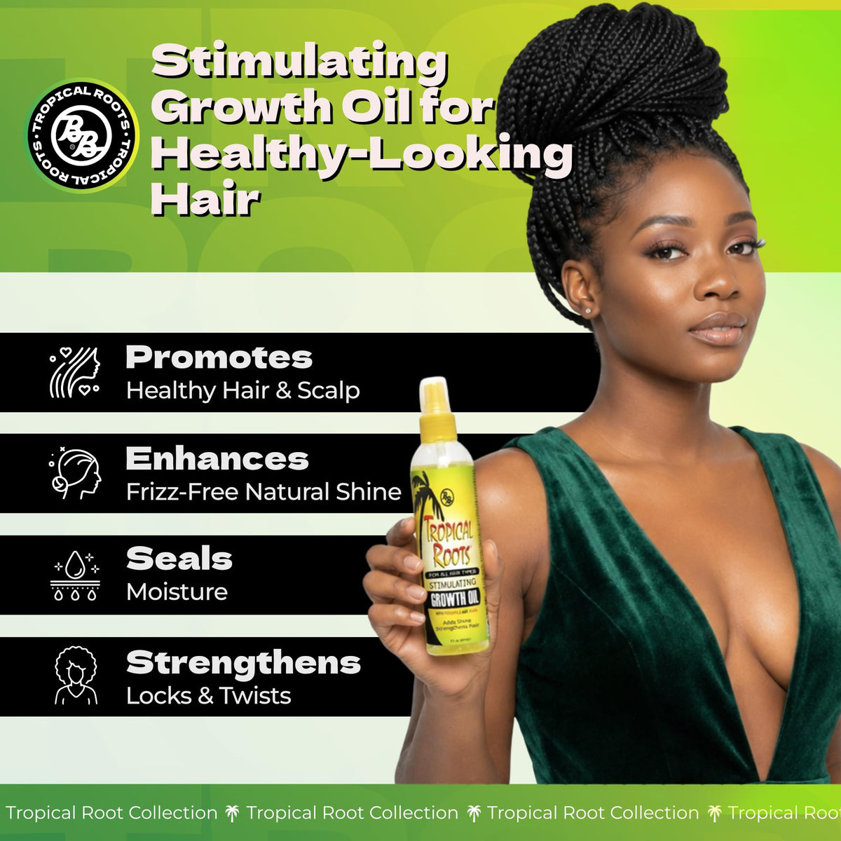 Bronner Bros Tropical Roots Stimulating Hair Oil for Moisture & Shine, 8oz