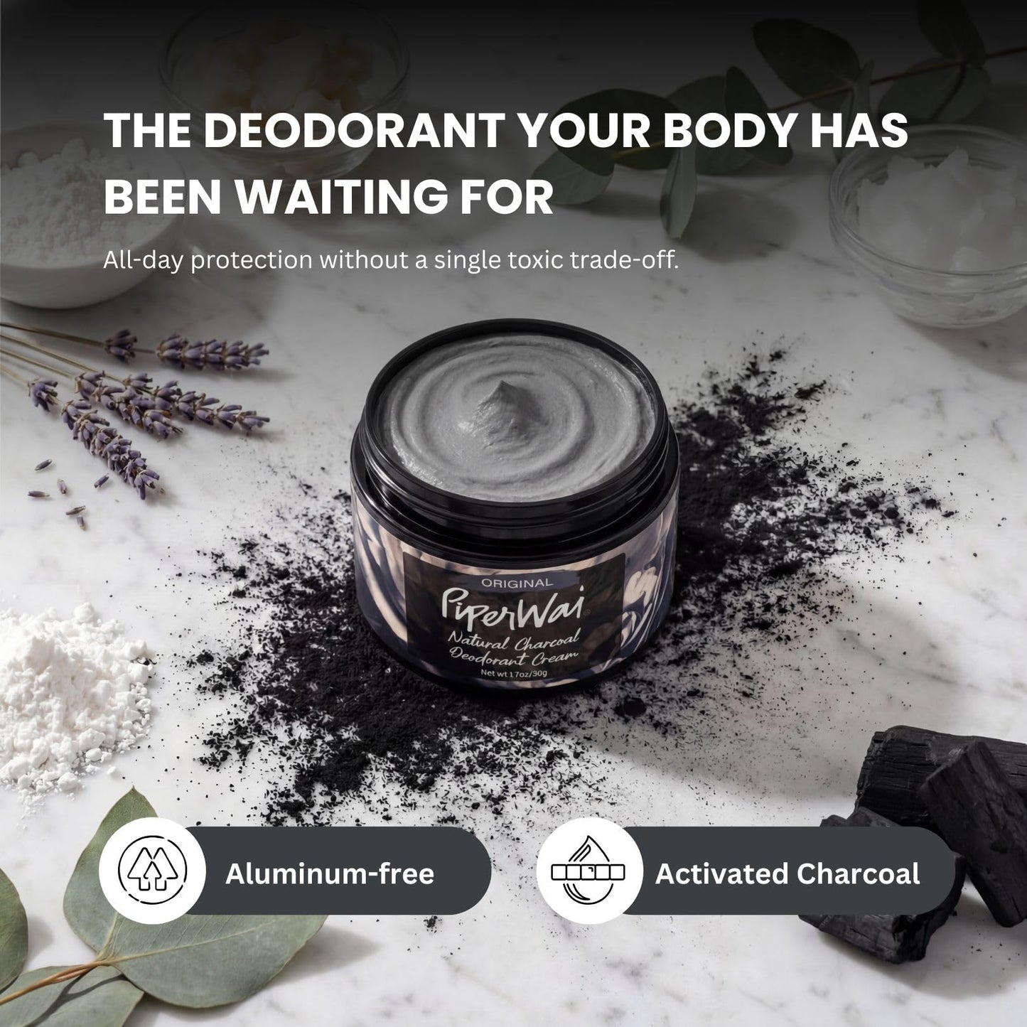 PiperWai Natural Deodorant w/Activated Charcoal - 24-Hour Sweat Protection, Vegan, Aluminum Free Deodorant for Women & Men - Travel Essential Shark Beauty and Personal Care PiperWai