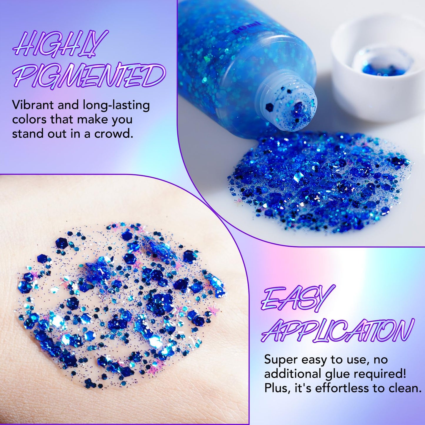 6Pcs Body Glitter for Women - Holiday Glitter Gel for Face &Body & Hair & Nail DIY?Hair Glitter Gel Create A Stunning Visual Feast ?Multiple Purpose Beauty & Personal Care YMFGPFYL